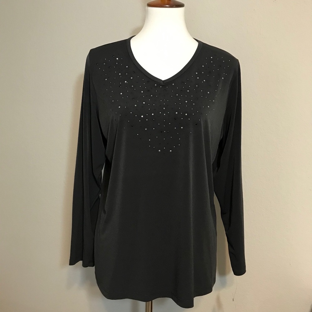 NWT ALIA Charcoal Gray Sequined Top Size P Large